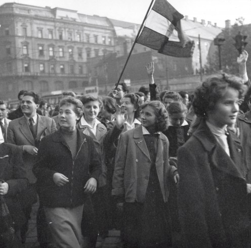 Demonstration at Tanács körút, Budapest in October, 1956. MTI Archive: Fényes Tamás